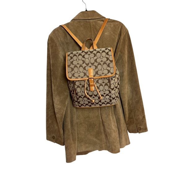 2000s Coach Signature Brown Canvas Backpack with Leather Trim - Picture 14 of 15